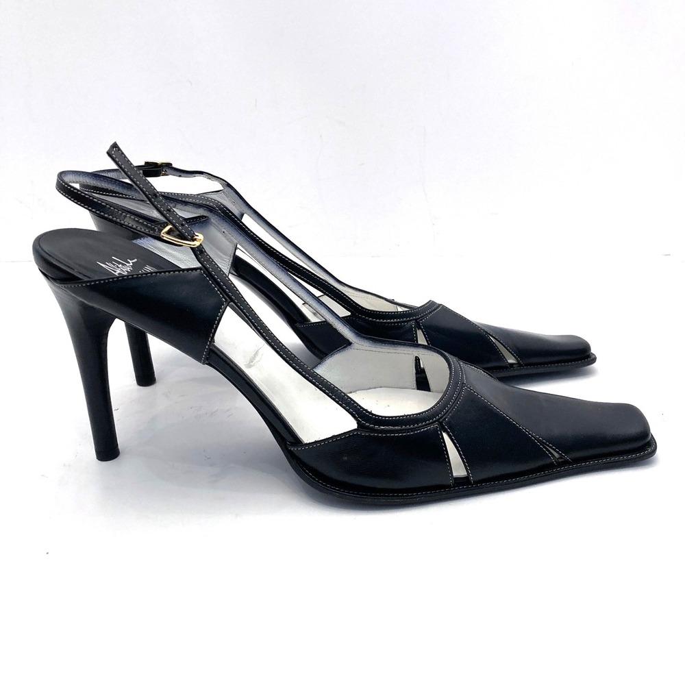Attitude Pegabo Black Leather Slingback Heels Womens 9 EU 40 Made in‎ Italy Euro